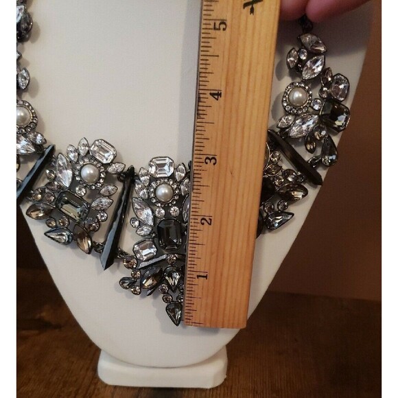 Givenchy Statement Necklace Smoky Grey Clear Rhinestone Faux Pearl Chunky Runway - Picture 4 of 16